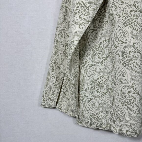 Silk Icon 100% Silk Paisley Button-Up Shirt Womens Small Beige Green Long Sleeve - Picture 6 of 15
